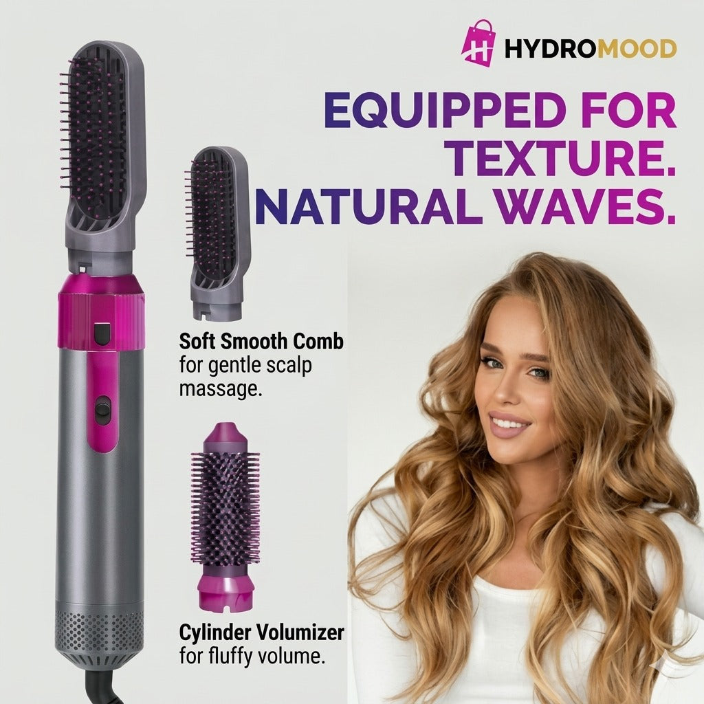 5-in-1 Ceramic Air Wrap Hair Styler – Hot Air Brush, Curler, Straightener & Volumizer