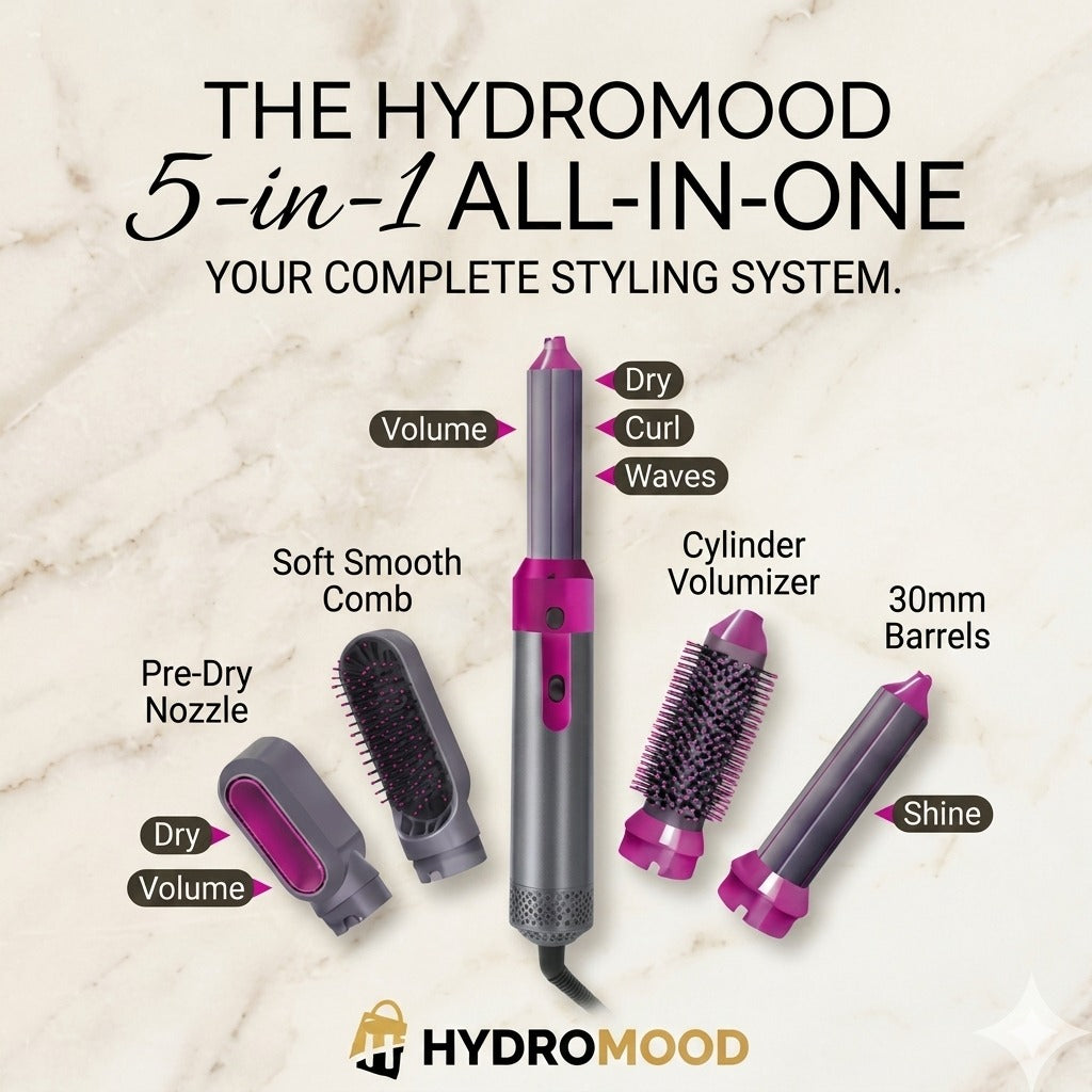 5-in-1 Ceramic Air Wrap Hair Styler – Hot Air Brush, Curler, Straightener & Volumizer