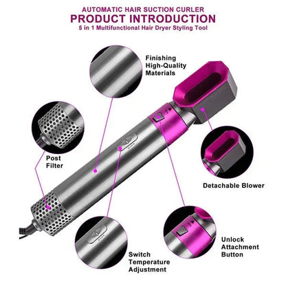 5-in-1 Ceramic Air Wrap Hair Styler – Hot Air Brush, Curler, Straightener & Volumizer